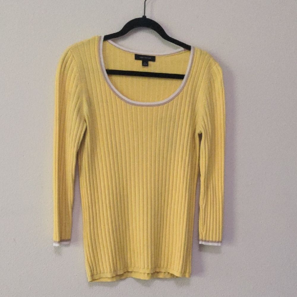 Ann Taylor Yellow Knit Top with White Detail